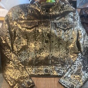 True Religion Sequin Jacket Gold Black Logo Women’s Large